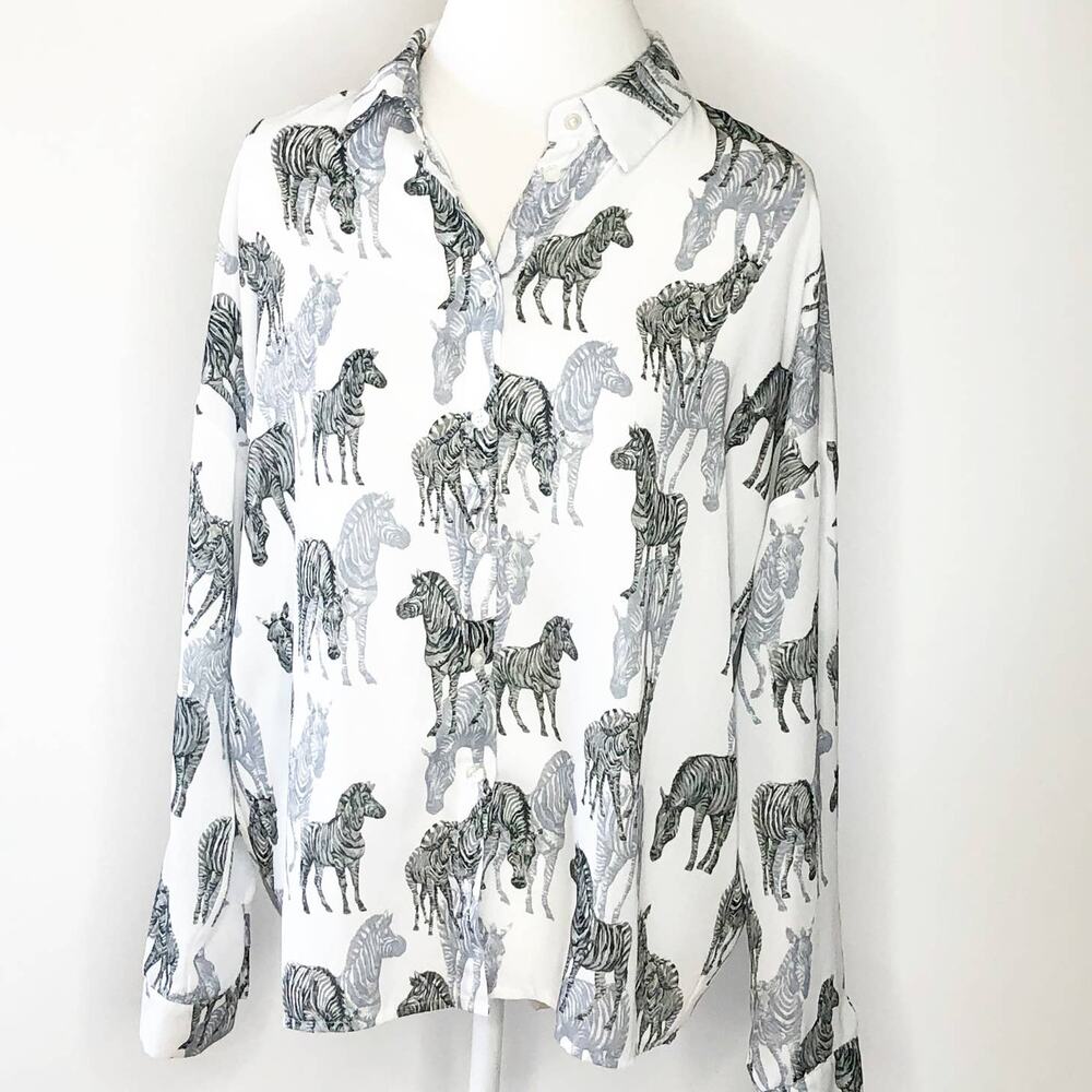 ASOS Design button front shirt Zebra 10 Black White
